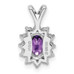 Sterling Silver Rhodium-plated Diamond and Amethyst Pendant