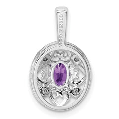 Sterling Silver Rhodium-plated Amethyst and Diamond Pendant - 7