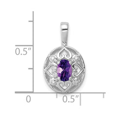Sterling Silver Rhodium-plated Amethyst and Diamond Pendant - 7