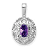 Sterling Silver Rhodium-plated Amethyst and Diamond Pendant - 7