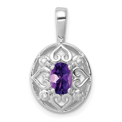 Sterling Silver Rhodium-plated Amethyst and Diamond Pendant - 7