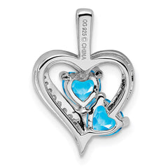 Sterling Silver Rhodium-plated Blue Topaz Diamond Pendant