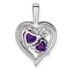 Sterling Silver Rhodium-plated Amethyst and Diamond Pendant - 8