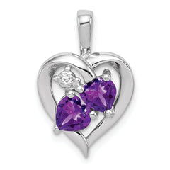 Sterling Silver Rhodium-plated Amethyst and Diamond Pendant - 8