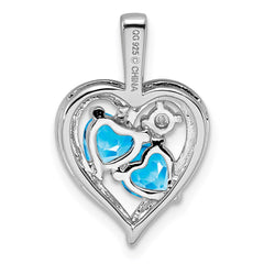 Sterling Silver Rhodium-plated Blue Topaz Diamond Pendant - 2