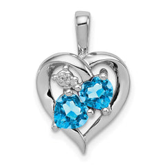 Sterling Silver Rhodium-plated Blue Topaz Diamond Pendant - 2