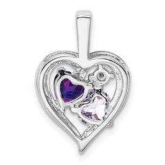 Sterling Silver RH Plated Amethyst Light Pink Quartz and Diamond Pendant