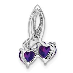 Sterling Silver RH Plated Diamond and Amethyst Double Heart Chain Slide