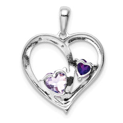 Sterling Silver RH Plated Diamond Amethyst and Rose de France Pendant - 2