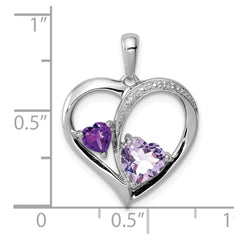 Sterling Silver RH Plated Diamond Amethyst and Rose de France Pendant - 2