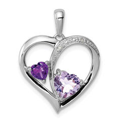 Sterling Silver RH Plated Diamond Amethyst and Rose de France Pendant - 2