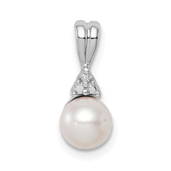 Sterling Silver Rhod Plated Diamond and FW Cultured Pearl Pendant - 2