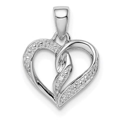 Sterling Silver Rhodium-Plated Diamond Heart Pendant - 2