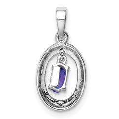 Sterling Silver Rhodium Plated Diamond and Tanzanite Oval Pendant