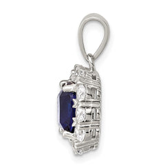 Sterling Silver Rhodium-plated CZ and Blue Glass Pendant - 3