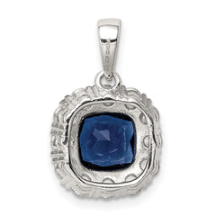 Sterling Silver Rhodium-plated CZ and Blue Glass Pendant - 3
