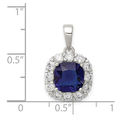 Sterling Silver Rhodium-plated CZ and Blue Glass Pendant - 3