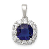 Sterling Silver Rhodium-plated CZ and Blue Glass Pendant - 3