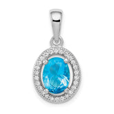 Sterling Silver Rhod-plated w/ Light Blue and White CZ Oval Pendant