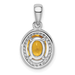 Sterling Silver Rhod-plated Yellow and White CZ Oval Pendant
