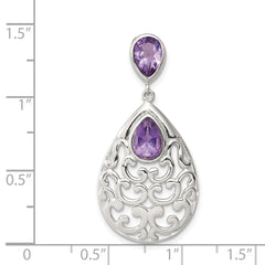 Sterling Silver Rhodium-plated Polished Amethyst Pendant - 2