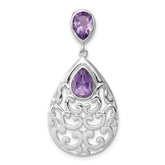 Sterling Silver Rhodium-plated Polished Amethyst Pendant - 2