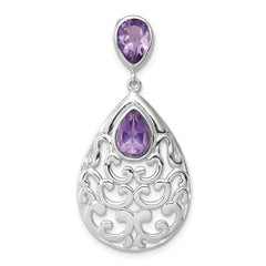 Sterling Silver Rhodium-plated Polished Amethyst Pendant - 2