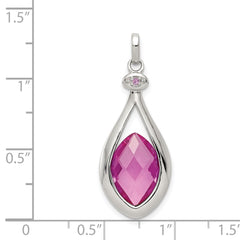 Sterling Silver Rhod-plated Synthetic Red Fancy-cut Marquise Pendant