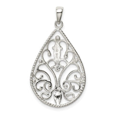 Sterling Silver Polished Filigree Diamond-cut Teardrop Pendant