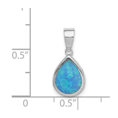 Sterling Silver Rhod-plated Lab Created Opal Teardrop Pendant