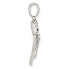 Sterling Silver Rhodium-plated Polished Open Heart CZ Pendant