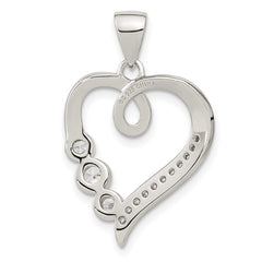 Sterling Silver Rhodium-plated Polished Open Heart CZ Pendant