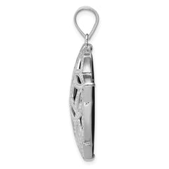 Sterling Silver Rhodium-plated Fancy Diamond Cut Onyx Pendant
