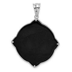 Sterling Silver Rhodium-plated Fancy Diamond Cut Onyx Pendant