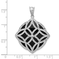 Sterling Silver Rhodium-plated Fancy Diamond Cut Onyx Pendant