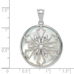 Sterling Silver Rhodium-plated Snowflake Diamond Cut Mother of Pearl and Onyx Reversible Pendant