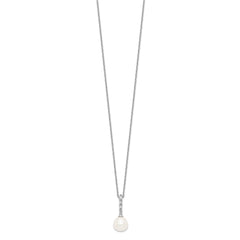 Sterling Silver Rhodium-plated 7-8mm White Teardrop Freshwater Cultured Pearl and CZ 17 inch Necklace