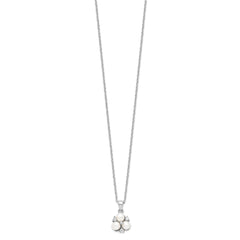 Sterling Silver Rhodium-plated 5-6mm White Button Freshwater Cultured 3-Pearl and CZ 17 inch Necklace