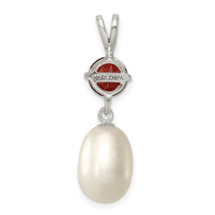 Sterling Silver Rhodium-plated 8-9mm White Teardrop Freshwater Cultured Pearl and 1.00GA Garnet Pendant