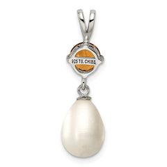 Sterling Silver Rhodium-plated 8-9mm White Teardrop Freshwater Cultured Pearl and .75CI Citrine Pendant