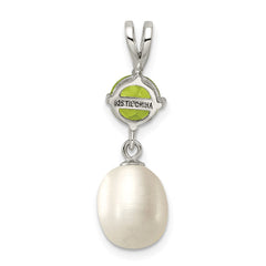 Sterling Silver Rhodium-plated 8-9mm White Teardrop Freshwater Cultured Pearl and .90PE Peridot Pendant