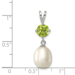Sterling Silver Rhodium-plated 8-9mm White Teardrop Freshwater Cultured Pearl and .90PE Peridot Pendant