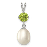 Sterling Silver Rhodium-plated 8-9mm White Teardrop Freshwater Cultured Pearl and .90PE Peridot Pendant