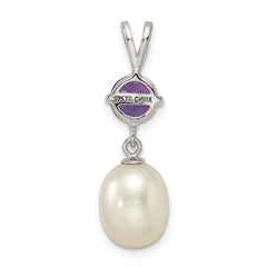 Sterling Silver Rhodium-plated 8-9mm White Teardrop Freshwater Cultured Pearl and .75AM Amethyst Pendant