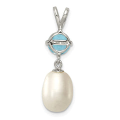 Sterling Silver Rhodium-plated 8-9mm White Teardrop Freshwater Cultured Pearl and 1.05BT Blue Topaz Pendant