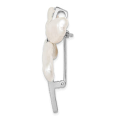 Sterling Silver Rhodium-plated White Baroque Freshwater Cultured Pearl and CZ Dragonfly Slide Pin