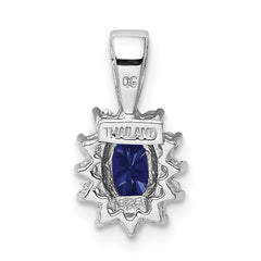 Sterling Silver Rhodium-plated CZ/Lab Cr Sapphire Pendant