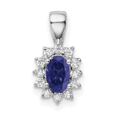 Sterling Silver Rhodium-plated CZ/Lab Cr Sapphire Pendant