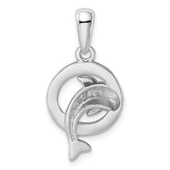 Sterling Silver Rhodium-plated Blue Inlay Created Opal Dolphin Pendant - 2