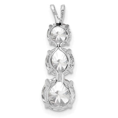 Sterling Silver Rhodium-plated Polished CZ Round Shaped 3 Stone Pendant
